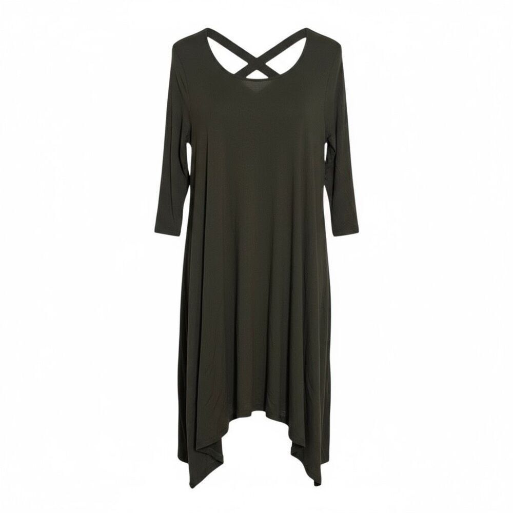 Rags &‎ Couture Cross Back Asymmetrical Swing Tunic Dress Olive Green Size Small